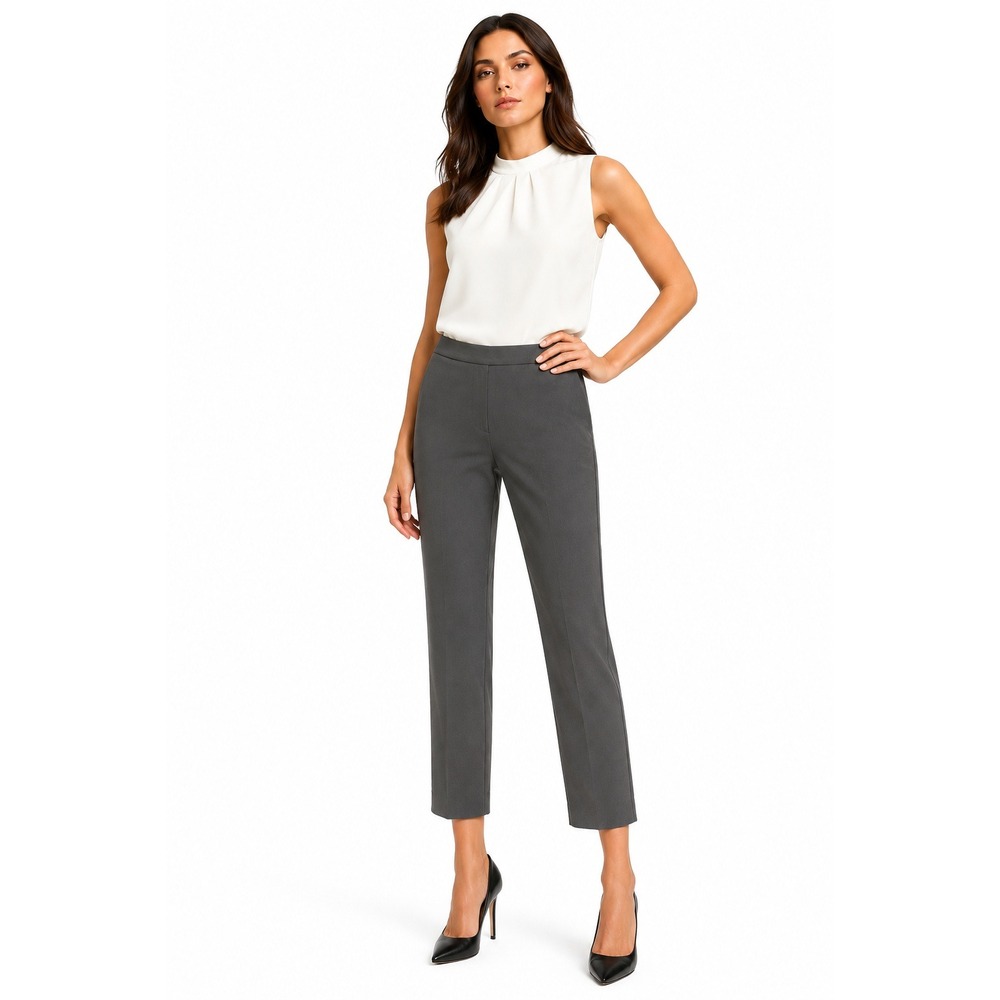 Elie Tahari Gray Straight Leg Dress Cropped Pants Side Zip Professional Size 6